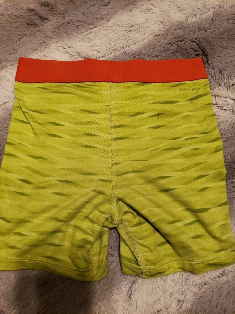 Nike Pro Lime Green Tiger Stripe Compression Shorts Orange Waistband L